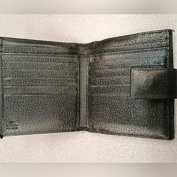 Gucci Black GG Monogram Compact Wallet with Silver-Tone Plaque